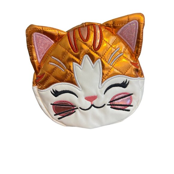 Na! Na! Na! Surprise Quilted Cat Face Purse Bag Metallic Orange White Design - Picture 1 of 5